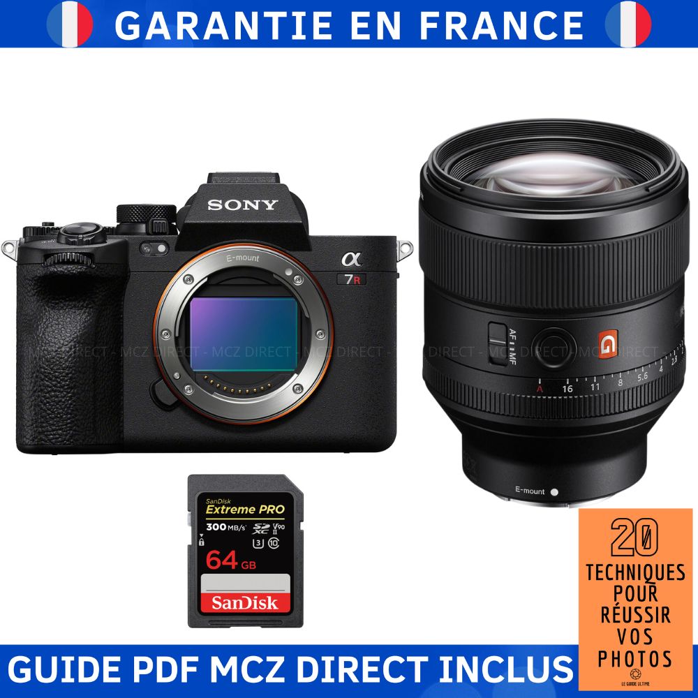 Sony A7R V + FE 85mm f/1.4 GM + 1 SanDisk 64GB Extreme PRO UHS-II SDXC 300MB/s Memory Card + MCZ DIRECT '20 TECHNIQUES POUR RÉUSSIR VOS PHOTOS Guide