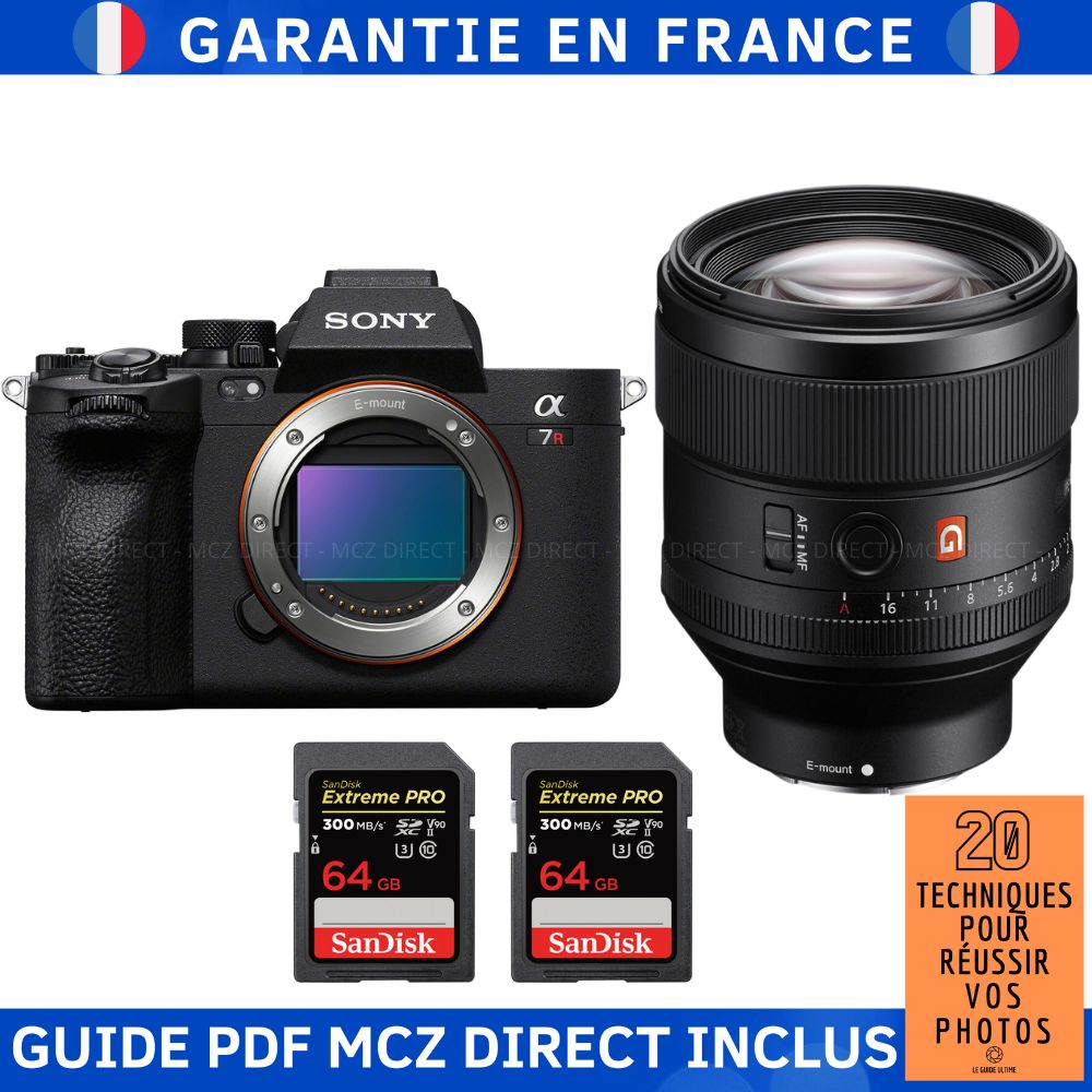 Sony A7R V + FE 85mm f/1.4 GM + 2 SanDisk 64GB Extreme PRO UHS-II SDXC Cards (300 MB/s) + MCZ DIRECT '20 Techniques for Succeeding in Your Photos' Guide