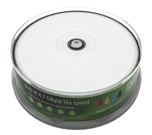 MediaRange DVD-R de impresión por inyección de tinta - 25 unidades - 4,7 GB, 16x