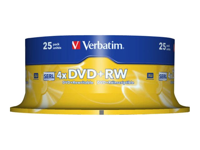 Verbatim DVD+RW 25 Pack - 4.7GB, 4x Speed, Matte Silver