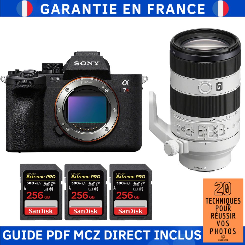Sony A7R V + FE 70-200mm f/4 Macro G OSS II + 3 SanDisk 256GB Extreme PRO UHS-II SDXC 300 MB/s + Guide PDF MCZ DIRECT '20 TECHNIQUES POUR RÉUSSIR VOS PHOTOS