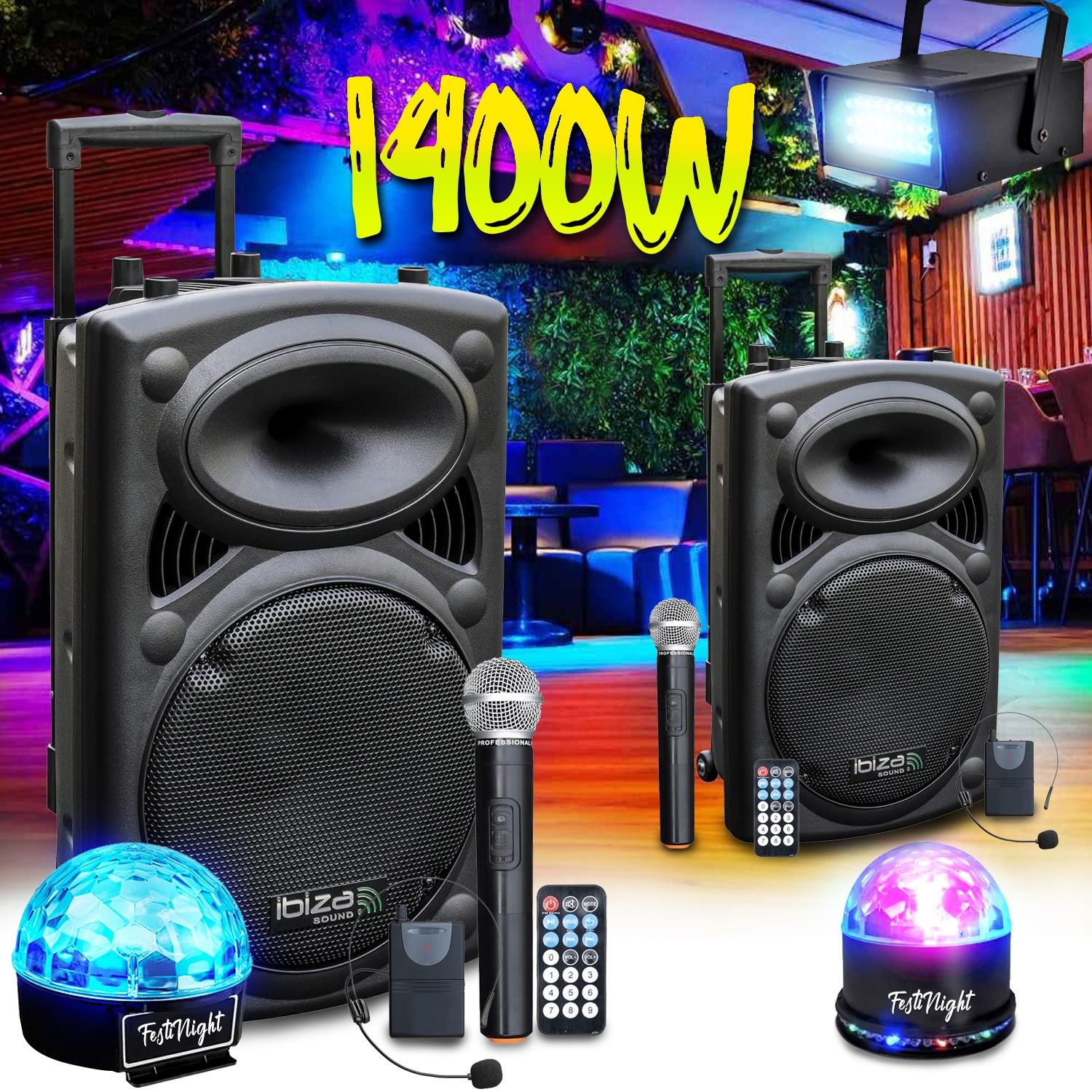 Sistema de sonido activo IBIZA SOUND PORT12VHF con batería de 1400W