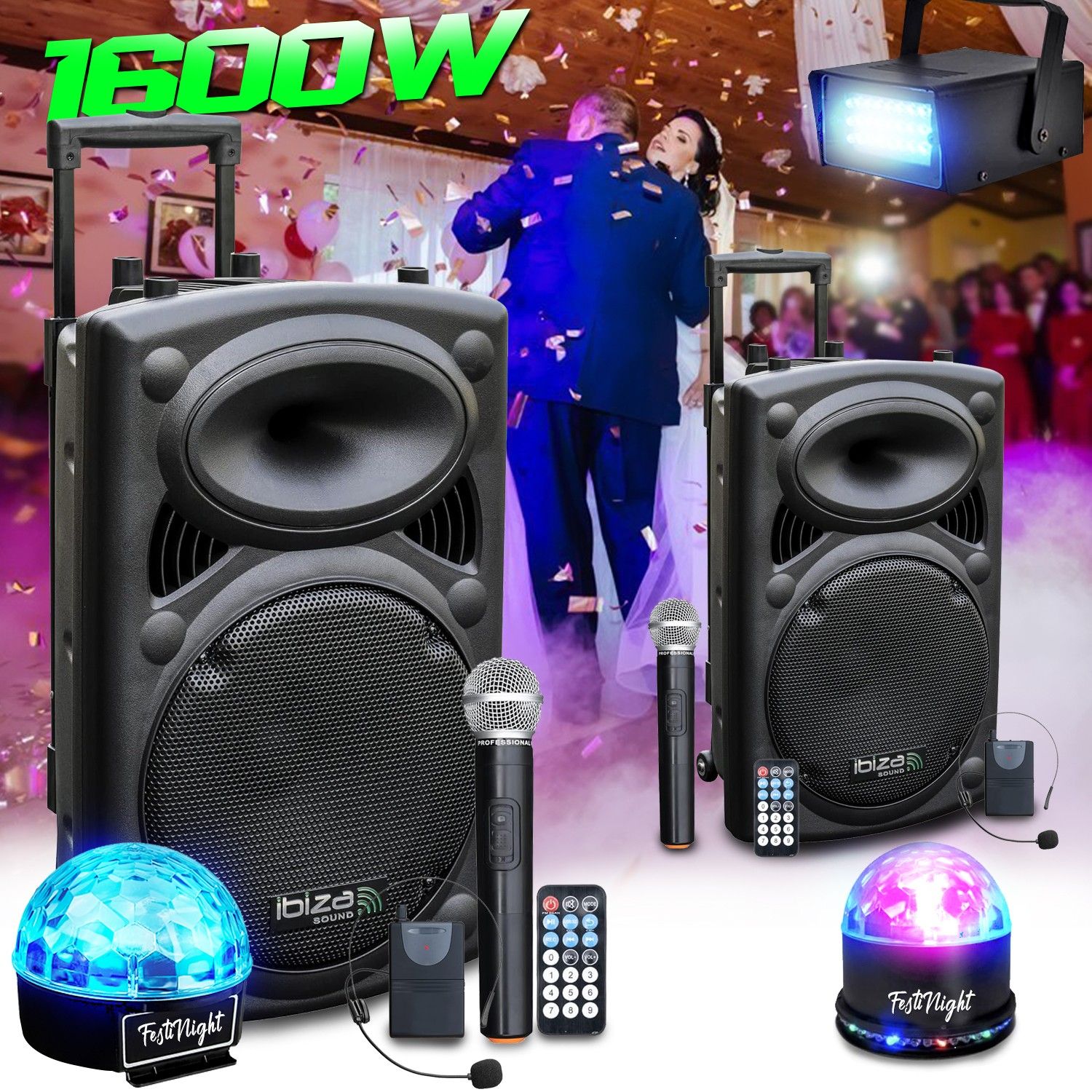 Sistema DJ Activo IBIZA SOUND PORT12VHF de 1600W con Batería