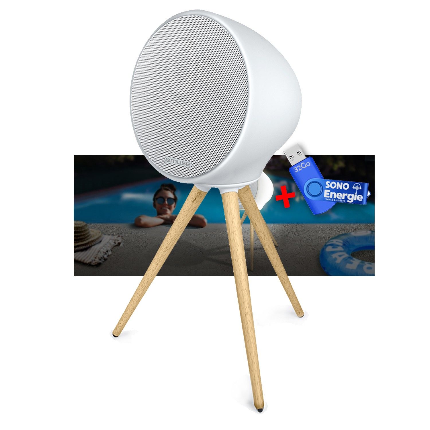 Altavoz portátil Muse ML-655 BT - 100W con batería, Bluetooth con luz de ambiente LED y soporte magnético