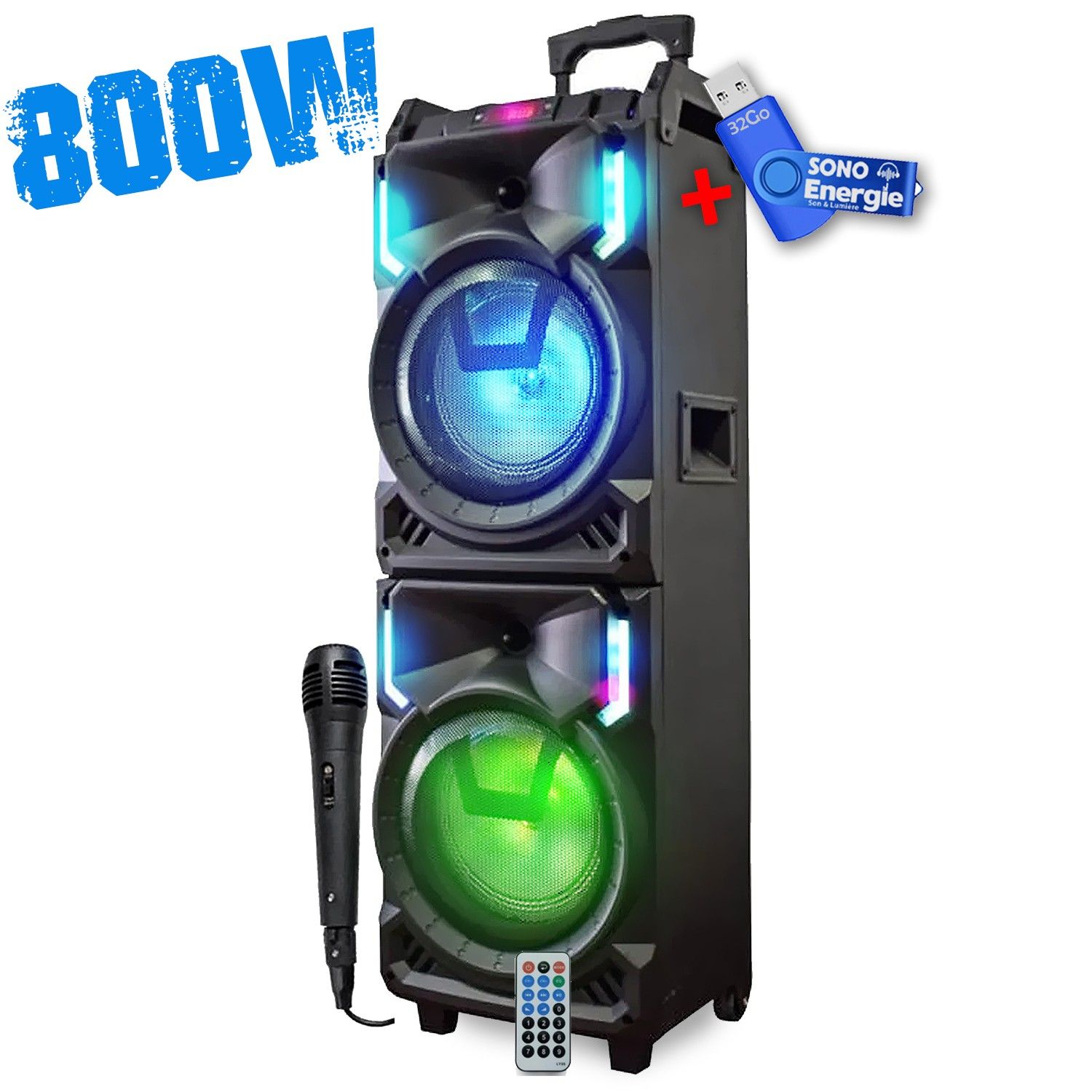 Altavoz Karaokê Móvil INOVALLEY MS01XXL con Ruedas - Bluetooth - 800W+32GB USB