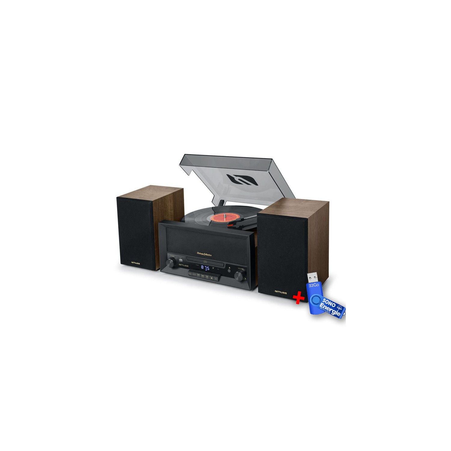 Muse MT-120 MB Vinyl Record Player with CD, Bluetooth, USB, and 3-Speed Stereo Turntable + 32GB USB Key