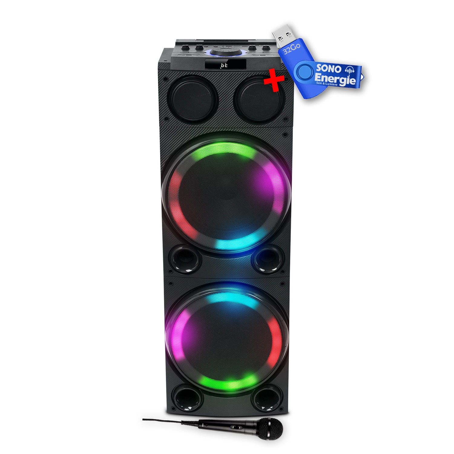 Système de son DJ Muse M-1982 Avec effets multi-couleurs - Boîte de fête 600W avec entrées AUX/Micro/Guitare, Bluetooth et USB ainsi qu'une clé USB de 32 Go