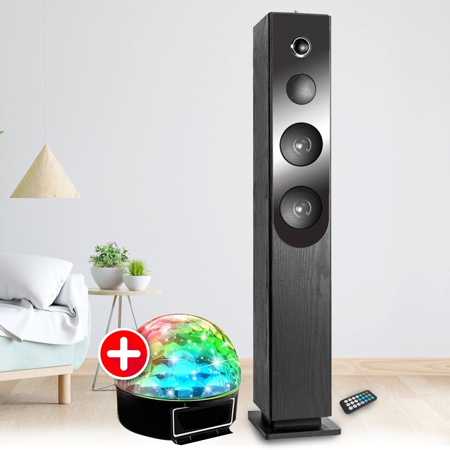 Haut-parleur Inovalley Blacktower : Bluetooth, lecteur CD, radio FM avec lumières LED