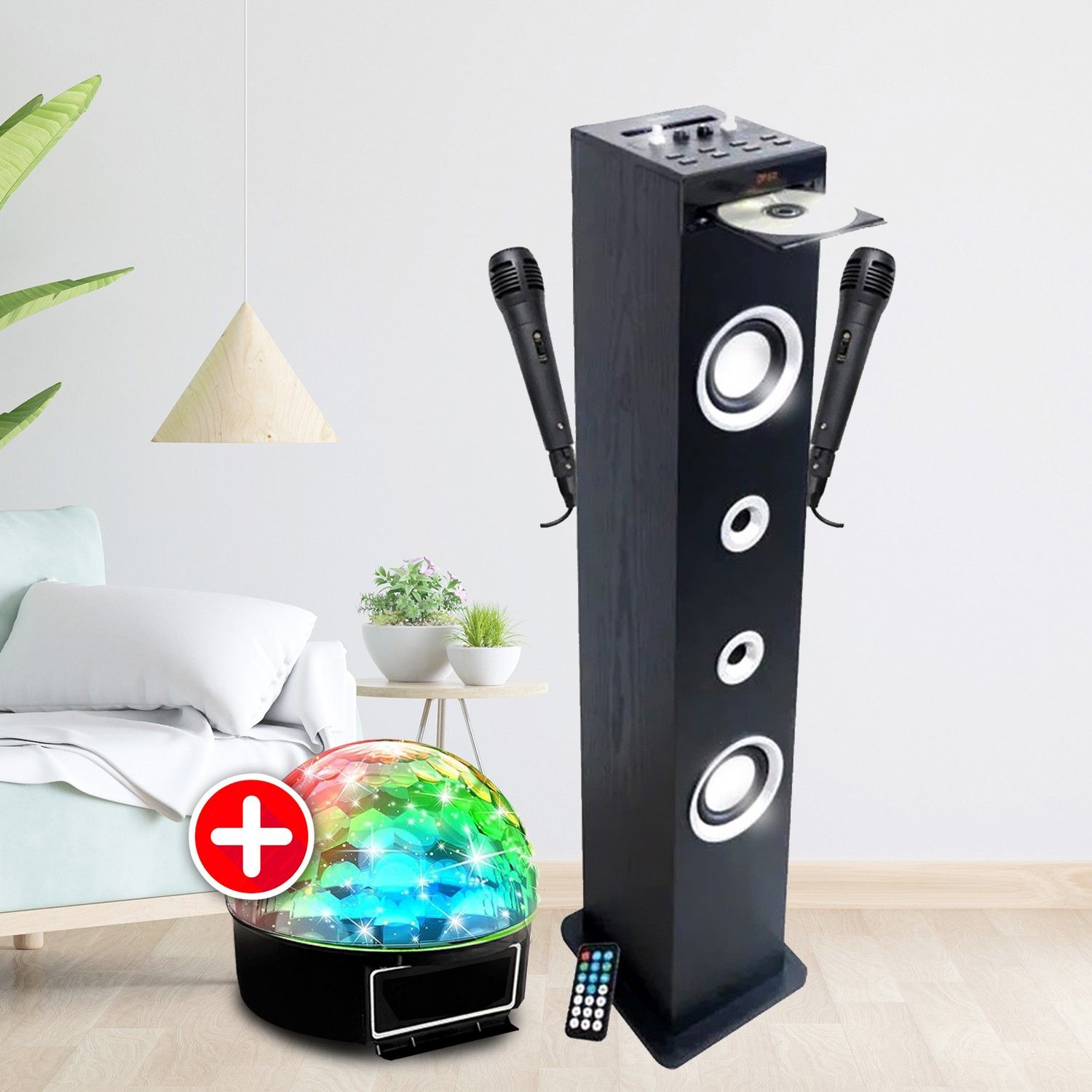 Inovalley HP49CD Bluetooth Sound Tower with CD Player and Karaoke Function