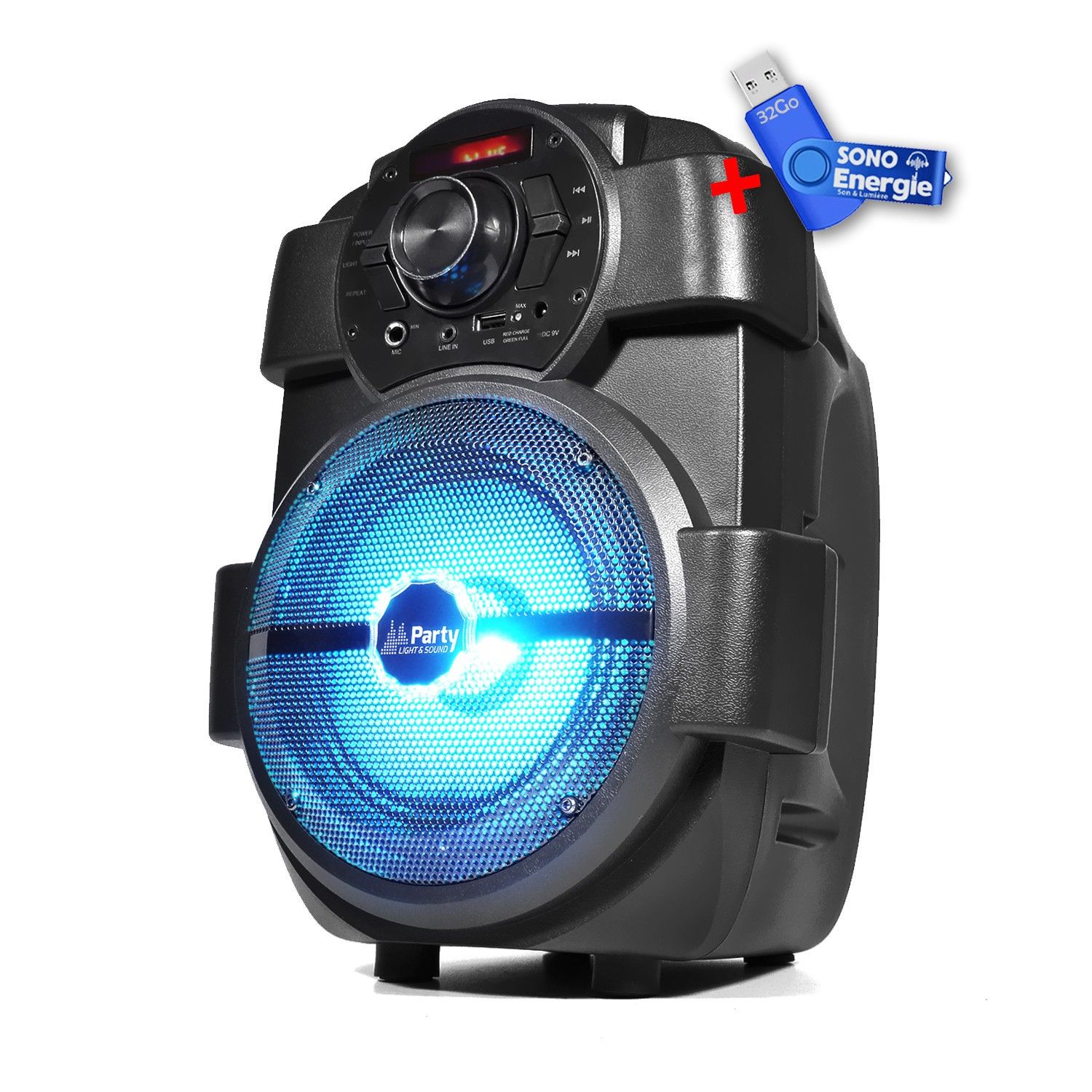 Party Sound Portable Speaker 6.5"/16cm - 180W with USB/Bluetooth/FM - Party Light & Sound HANDY180+USB Key 32Go