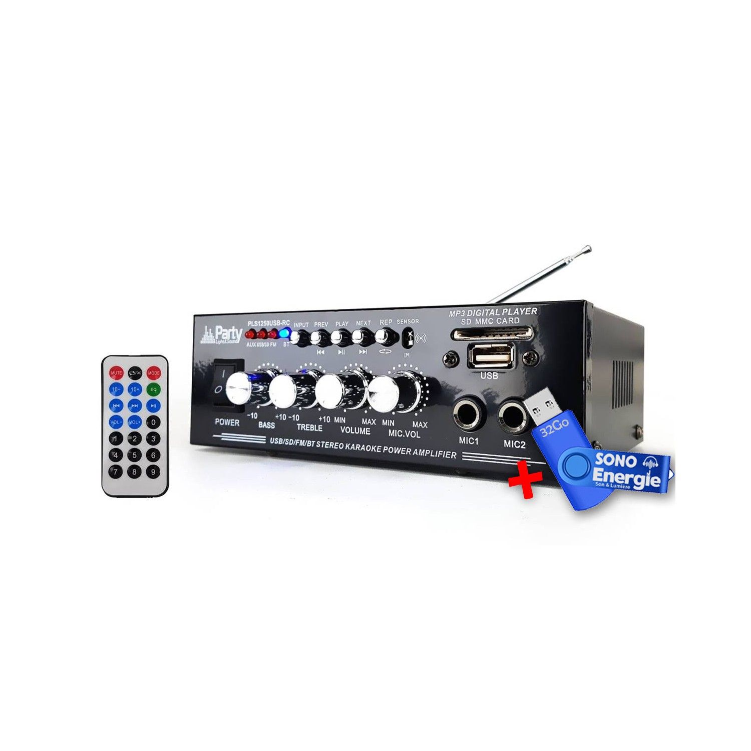 Ibiza Sound PLS1250USB-RC Stereo Karaoke Amplifier 50W with Bluetooth, USB/SD/FM Inputs, Remote Control and 32GB USB Key