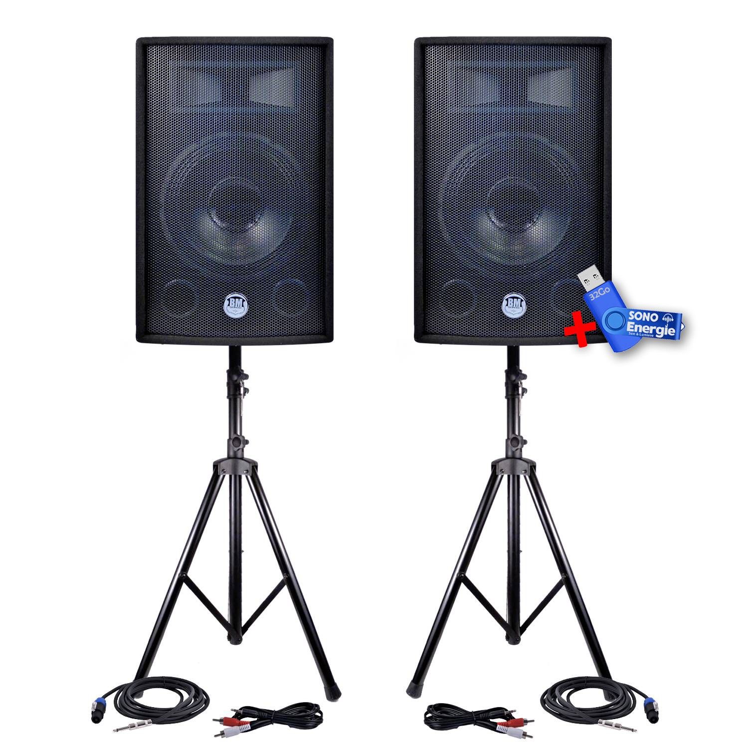 Bm Sonic 600W Passive Speakers with Stand and Cable - 30cm Woofers + USB 32GB Key