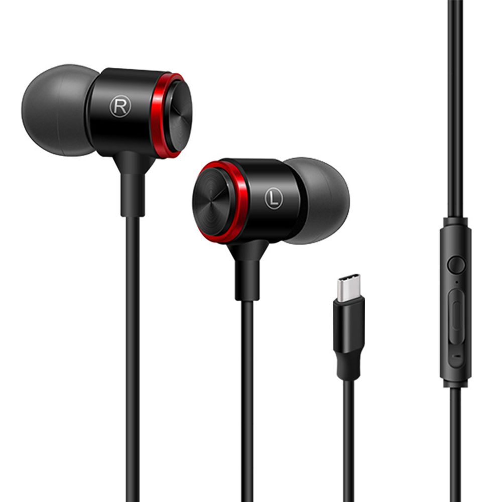 Auriculares inalámbricos Rayleign tipo C con control por cable metálico, micrófono, cancelación de ruido, sonido impulsado por graves, conexión tipo C