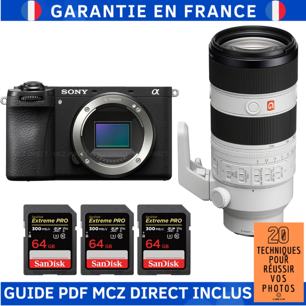 Sony Alpha 6700 (A6700) + FE 70-200mm f/2.8 GM OSS II + 3 SanDisk 64GB Extreme PRO UHS-II SDXC 300 MB/s + Guide PDF MCZ DIRECT '20 Techniques for Succeeding in Your Photos