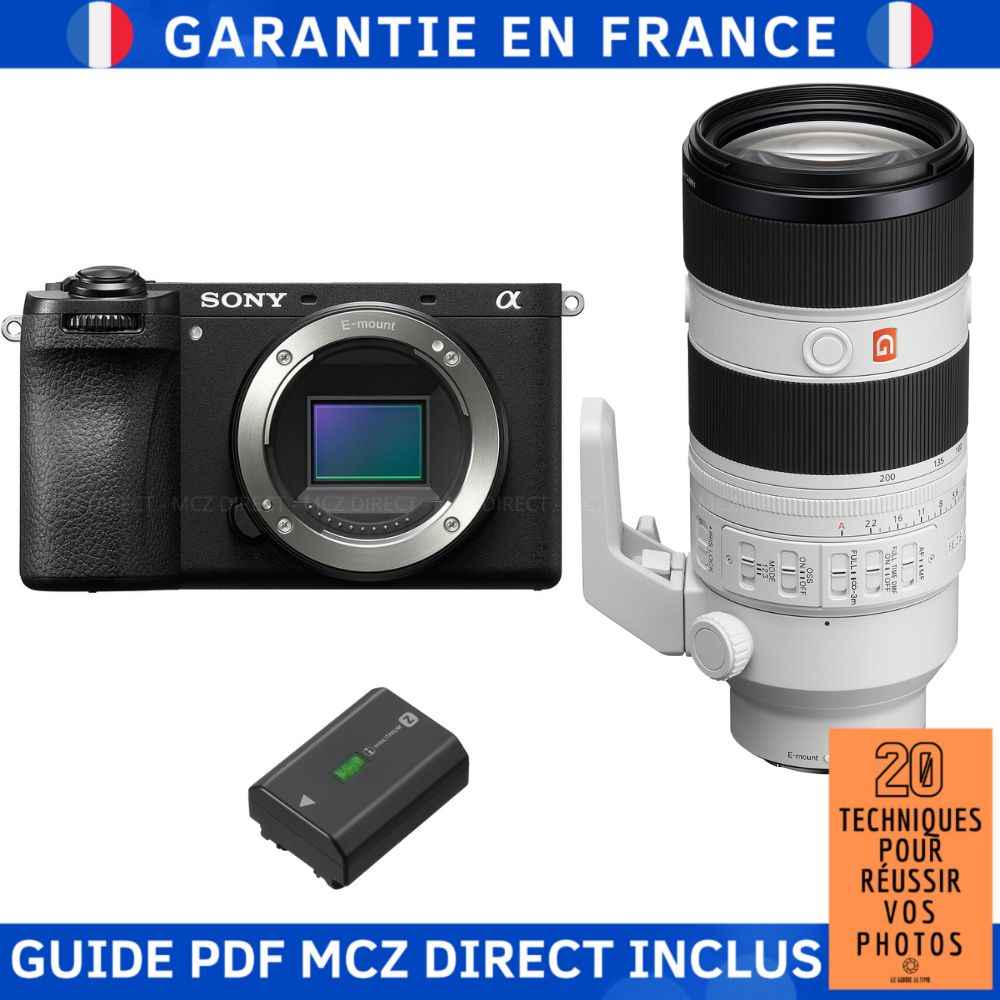 Sony Alpha 6700 (A6700) + FE 70-200mm f/2.8 GM OSS II Lens + 1 Sony NP-FZ100 Battery + MCZ DIRECT '20 Techniques to Succeed in Your Photos Guide