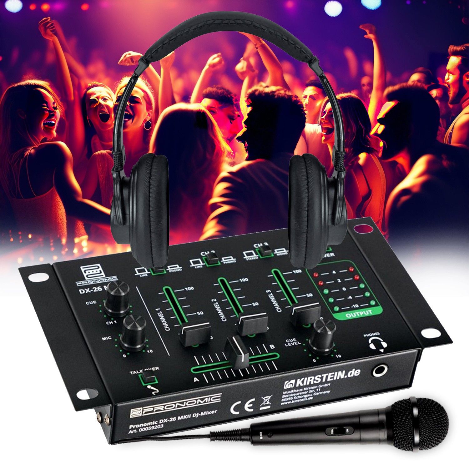 Pronomic DX-26 MKII 3-Channel DJ Mixing Table - Headphone & Microphone Included