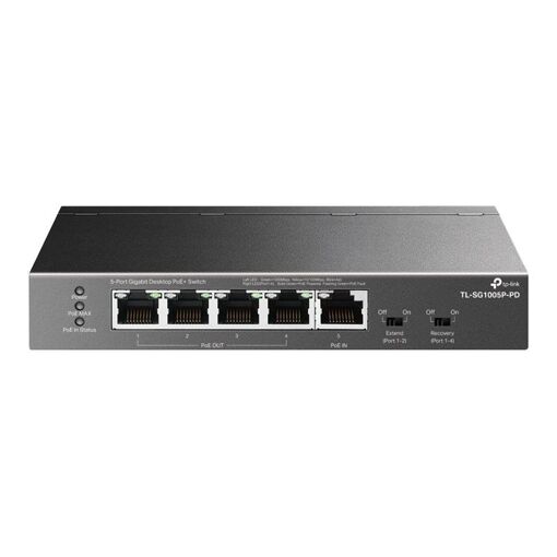 TP-Link TL-SG1005P-PD V1 - Switch - Unmanaged - 4 x 10/100/1000 (PoE+) + 1 x 10/100/1000 (PoE++) - Desktop, Wall Mountable - PoE++ (66 W)