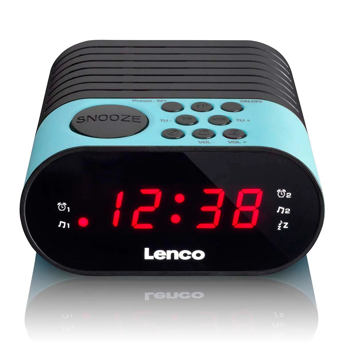 Lenco CR-07 Blue - FM Radio Alarm Clock with Sleep Timer and Double Alarm Function - Blue/Black