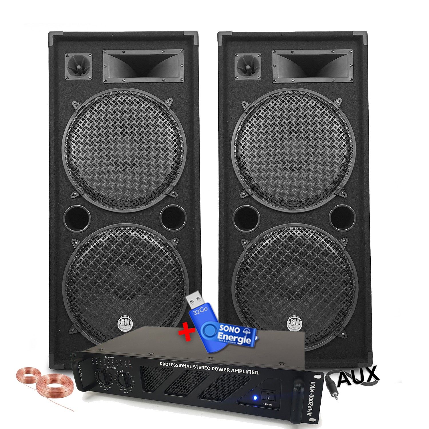 Kit de Sonido BM Sonic Ibiza Sound 7000W - 2 Altavoces LSC215 2000W + Amplificador 3000W