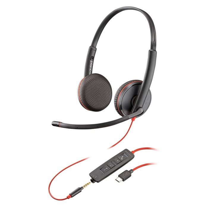 HP Blackwire C3225 - Blackwire 3200 Series Headset - Wired - USB-C, 3.5mm Jack - Black - Certified for Skype, Cisco Jabber, Avaya