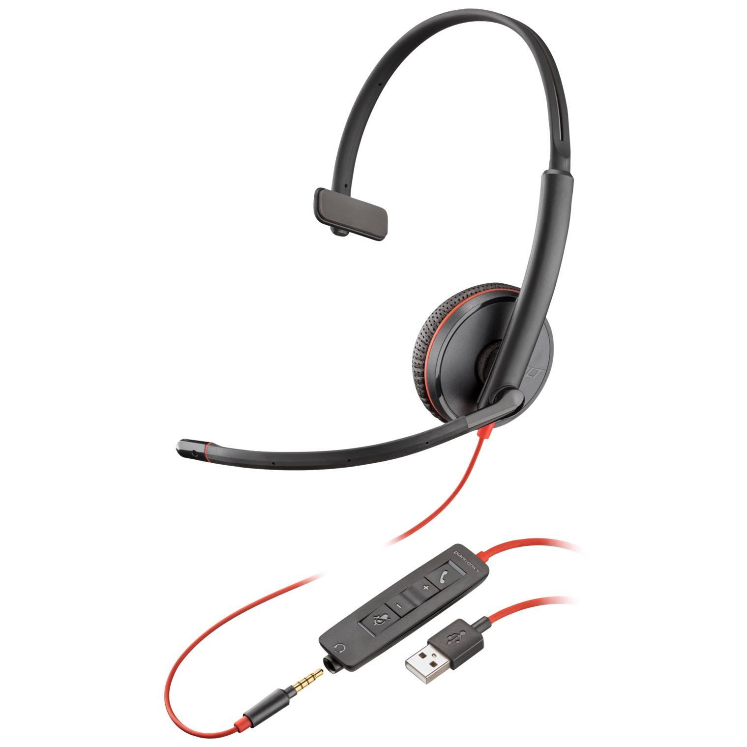 HP Blackwire 3215 Headset - Over-ear, Wired - USB-A, 3.5mm Jack - Black - Certified for Skype, Cisco Jabber, Avaya