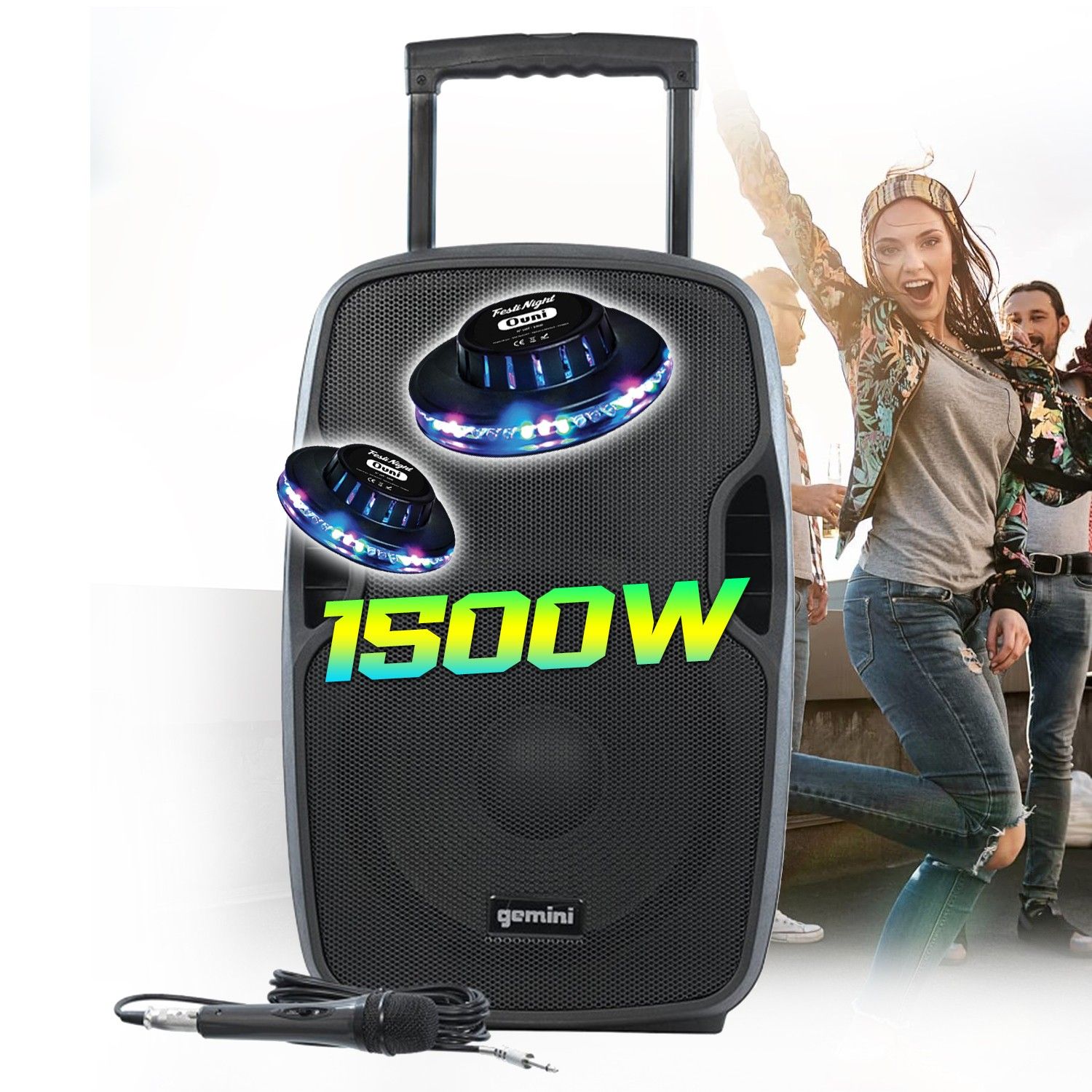 Gemini AS-12TOGO 1500W Active Bluetooth Speaker with Battery, 12-Inch DJ PA System, USB/SD Radio FM, Karaoke Microphone, Portable