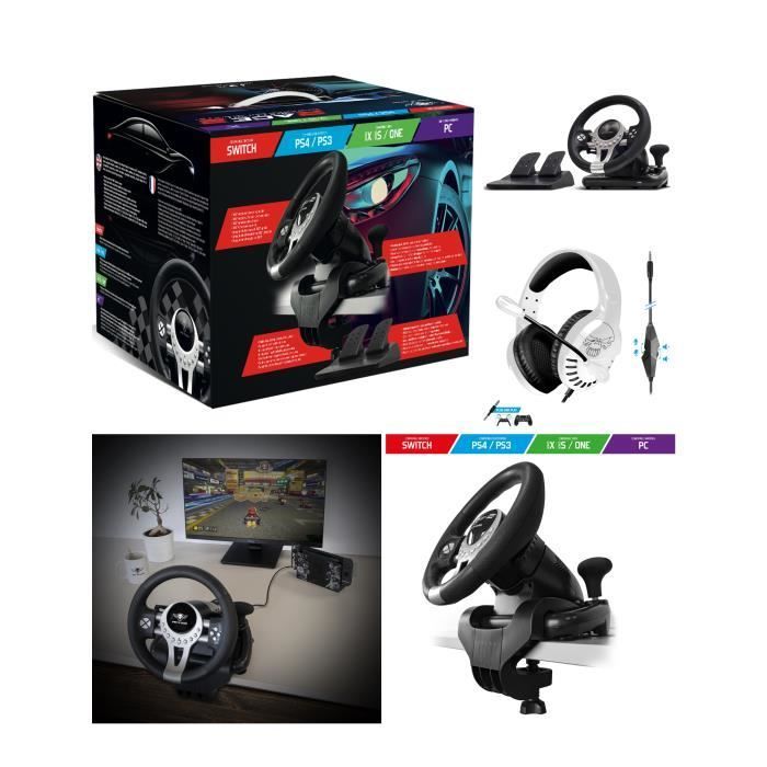 Volante y pedales de juego Spirit of Gamer PRO Race - Blanco