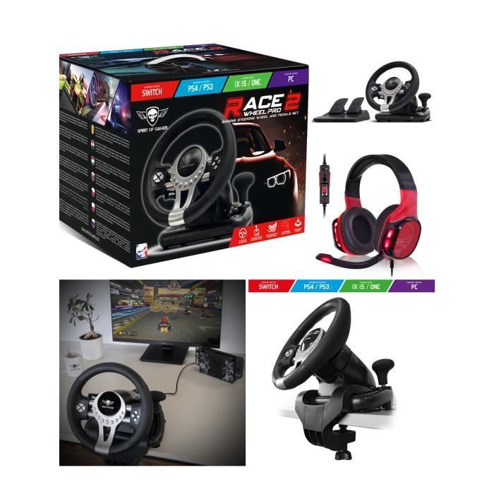 Spirit of Gamer PRO Race Gaming Wheel and Pedals for Xbox, PS4, Switch, PC + Spirit of Gamer H60 Multi-Console Headset