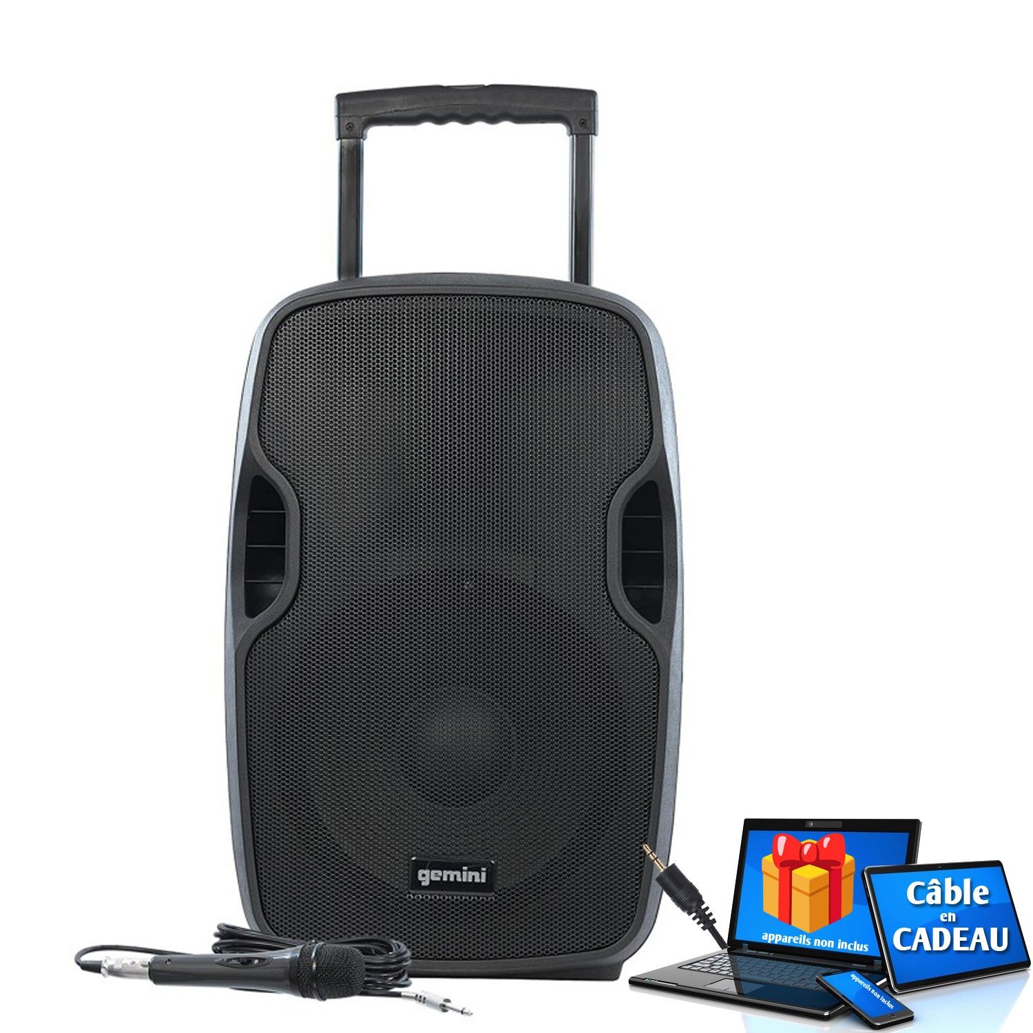 BMI Gemini AS-12TOGO Active Speaker - 1500W, 12" Bluetooth DJ Speaker with Rechargeable Battery and USB Port