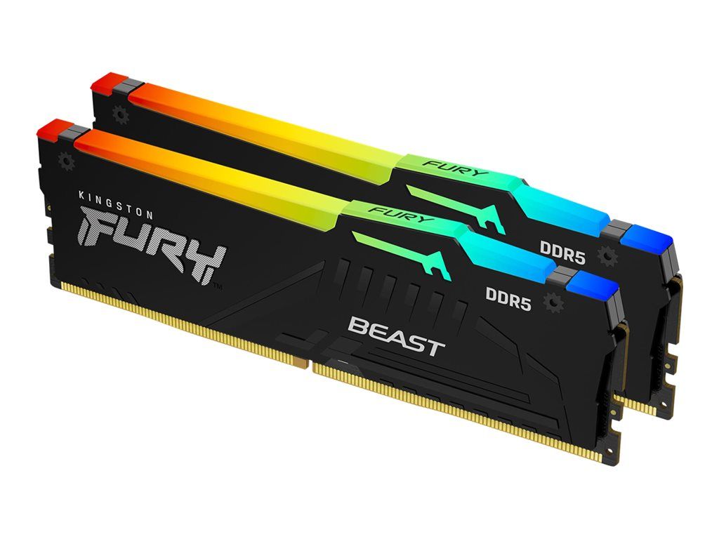 Kit Kingston FURY Beast RGB DDR5 de 32 GB (2x16 GB) - 6800 MHz/PC5-54400, CL34, 1,4 V, memoria sin búfer, ECC integrado, negro