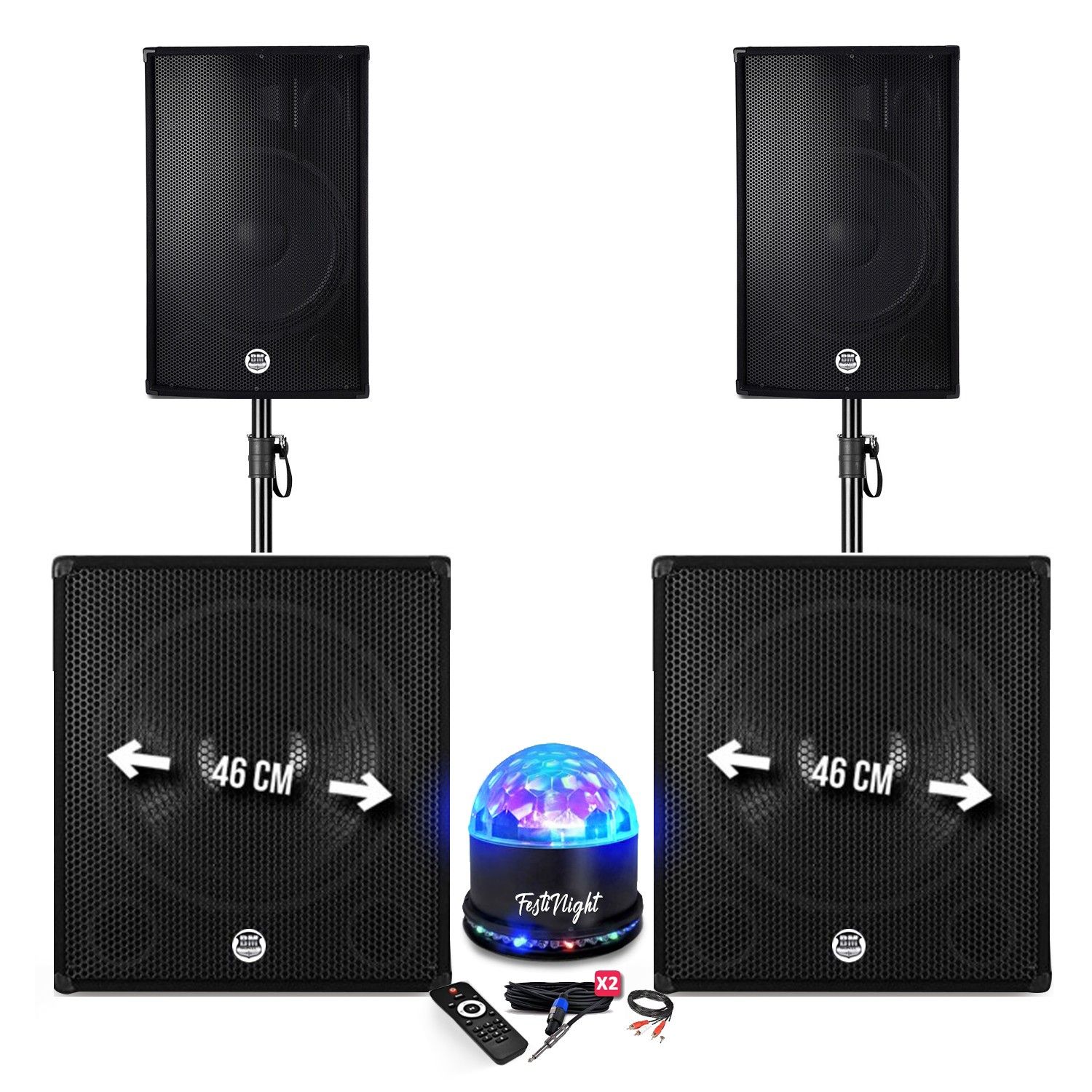 BM SONIC BMS-181815 3400W Sound System Package - 15" Speakers + 2 18" Subwoofers + Stands - USB/Bluetooth