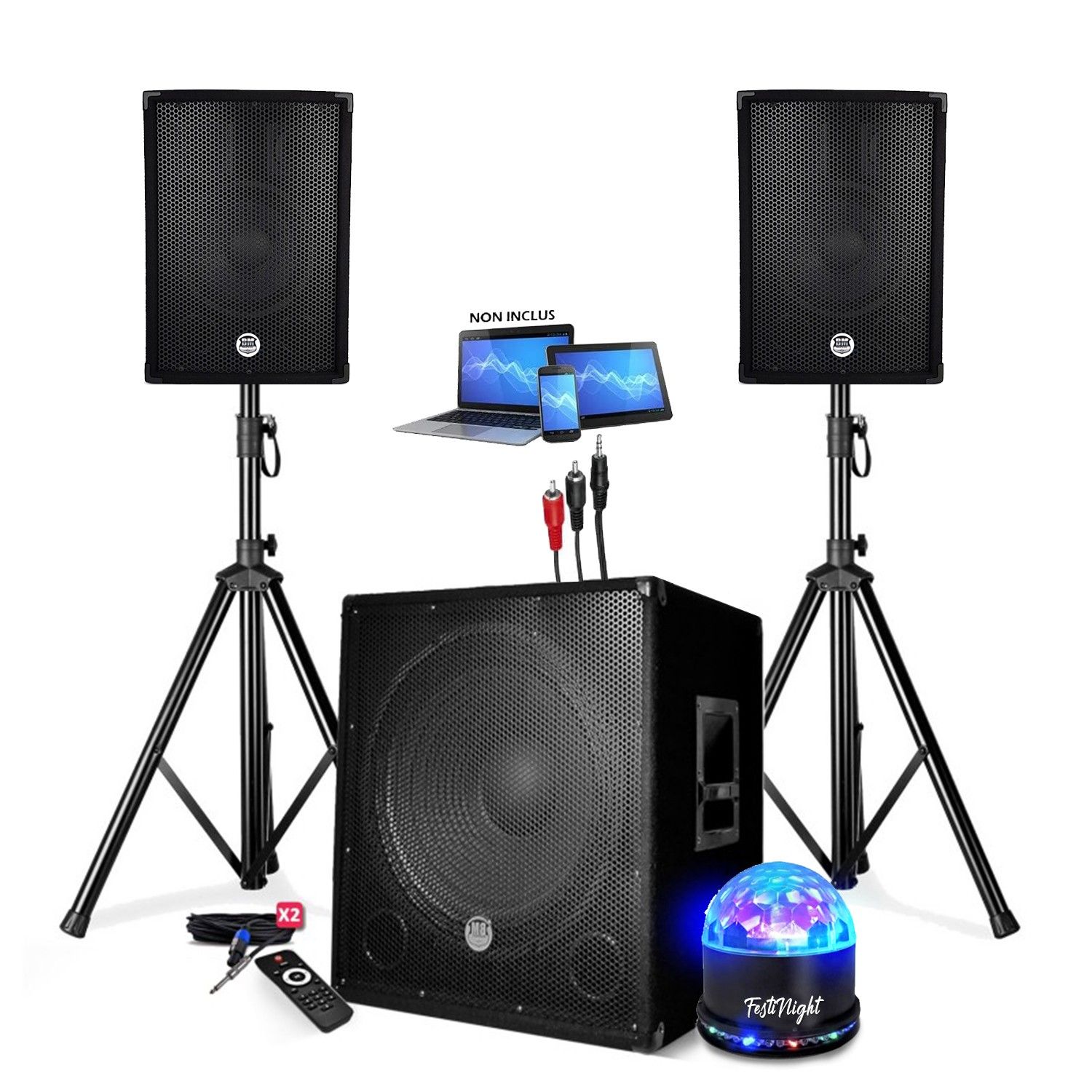Bm Sonic PA DJ Sound System with Subwoofer, Enceintes, Stand and Cables