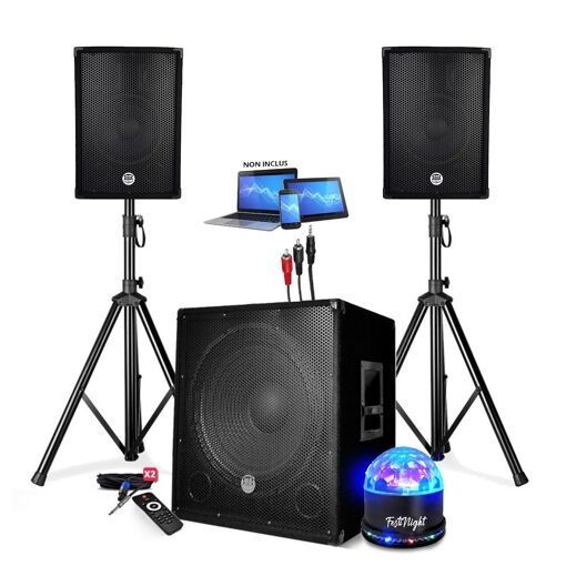 Sistema de Sonorización Bm Sonic BMS1508 - 1800W Máx con Subwoofer, Altavoces, Estantes y Cables