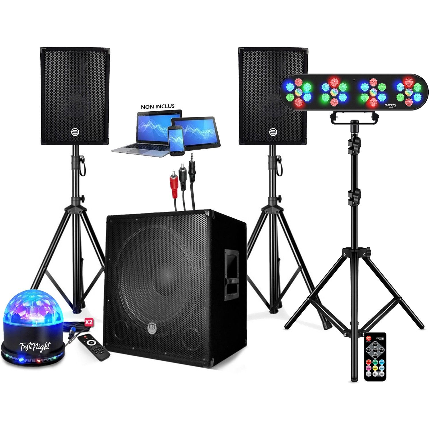 Bm Sonic BMS1508 DJ Sound Kit with Subwoofer, Enclosures, Tripod and Cables