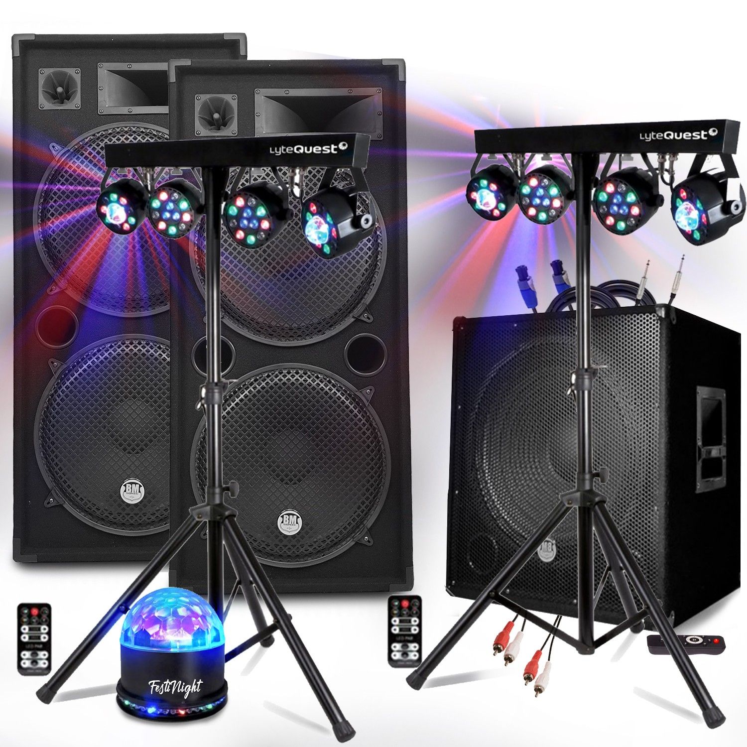 Kit Bm Sonic Mega Bass - 3200W de caisson de basse actif et enceintes