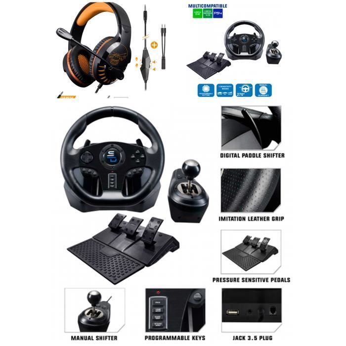 Subsonic Drive Sport GS 850-X Racing Wheel and Pedals Set for Xbox Series XS/PS3/PS4 with Spirit of Gamer Headset