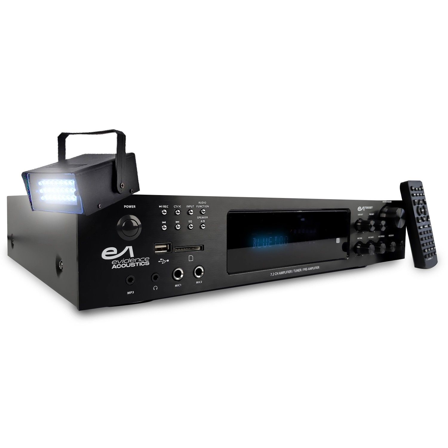 Evidence Acoustics EA-7360-BT Hi-Fi Amplifier - Karaoke 5.2 / USB SD BT FM - 4x75W + 3x20W - Mini Strobe Light Included