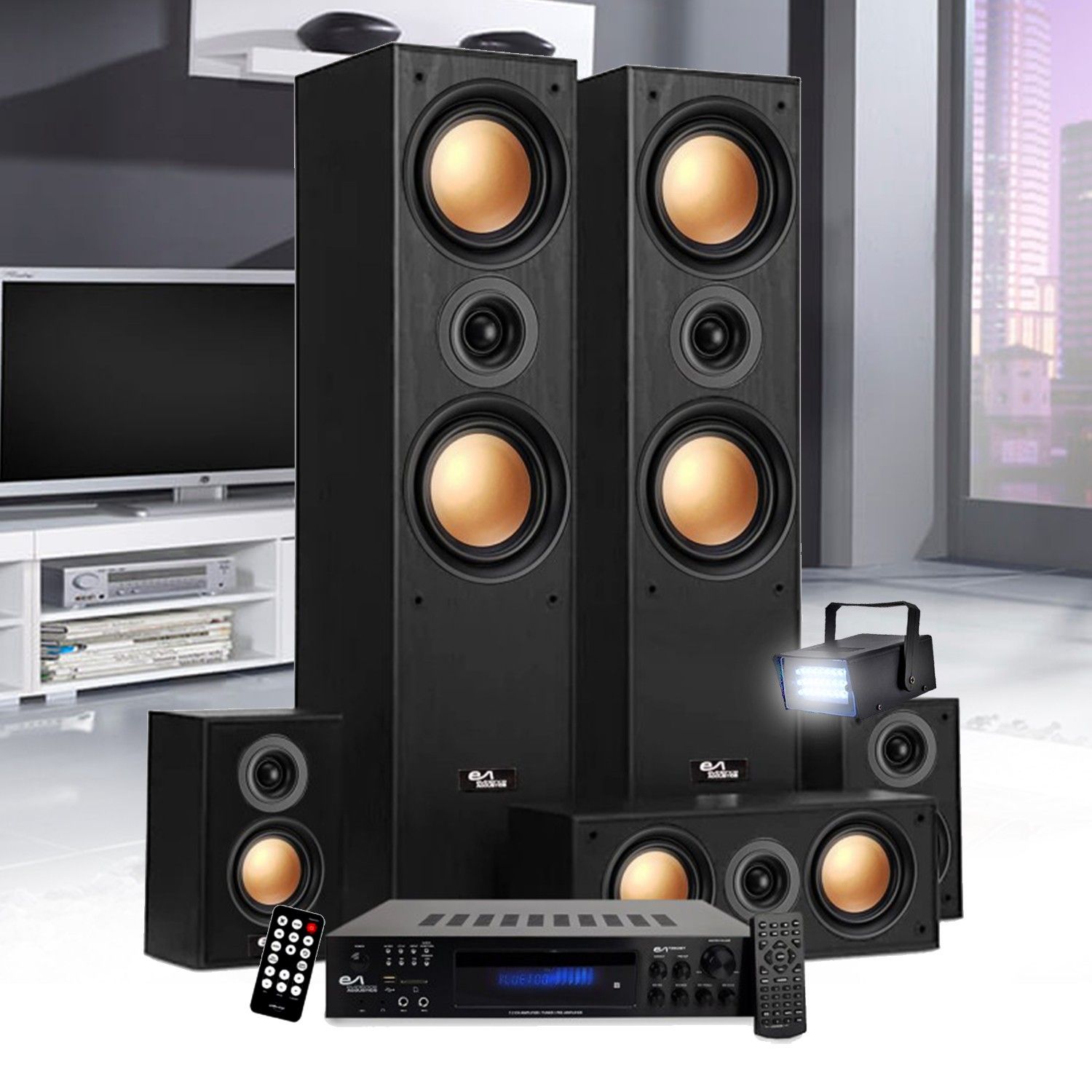 Home Cinema Pack - Evidence Acoustics EA950-PG - 5 Speakers 850W - 5.1 Channel Amplifier USB BT FM