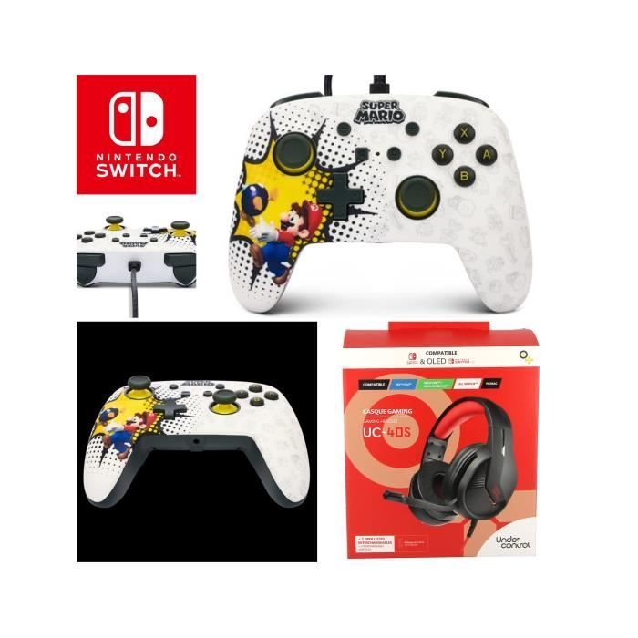 Casque filaire Nintendo Switch - Rouge Noir - Micro rétractable - Jack 3,5 mm