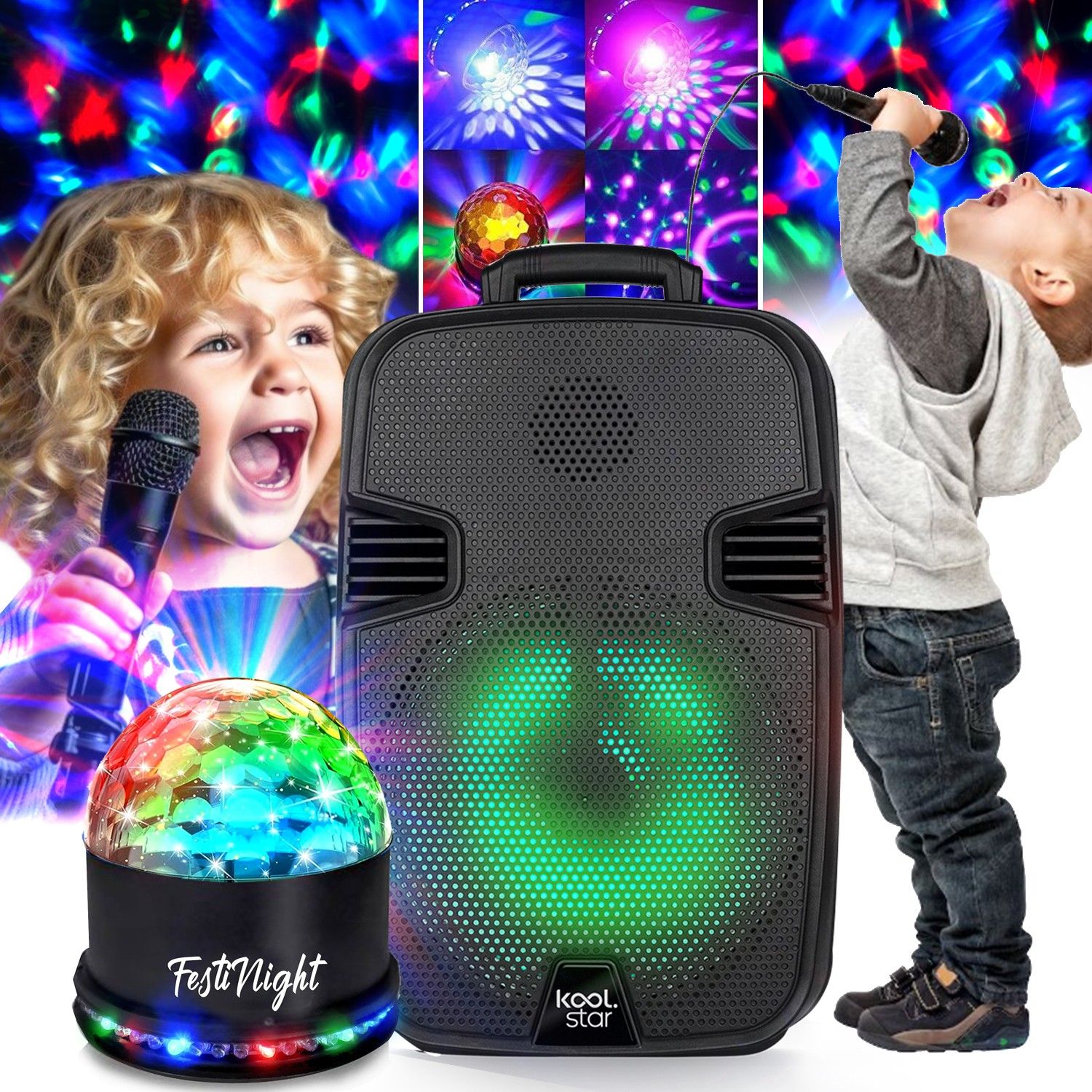 Koolstar Kids' Karaoke Speaker with LED Lights and Bluetooth