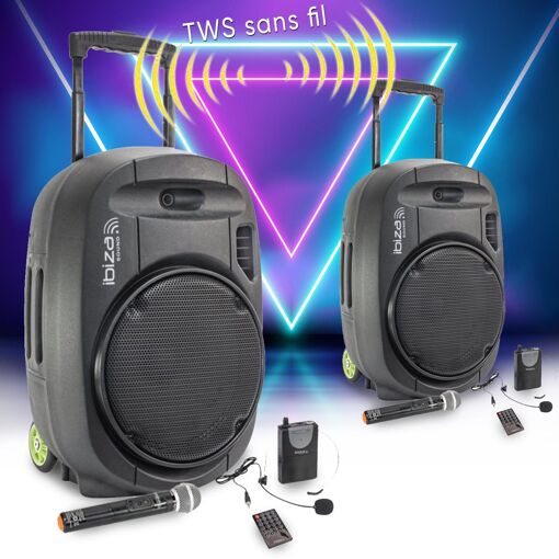 BMI Ibiza Sound PORT15VHF-MKII-TWS Active Portable Speaker System, 15" - 1600W