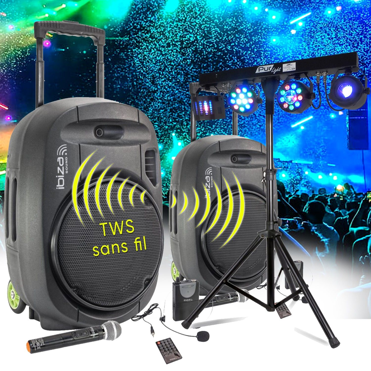 Sistema de sonido portátil BMI PORT15VHF-MKII-TWS 1600W Ibiza Sound