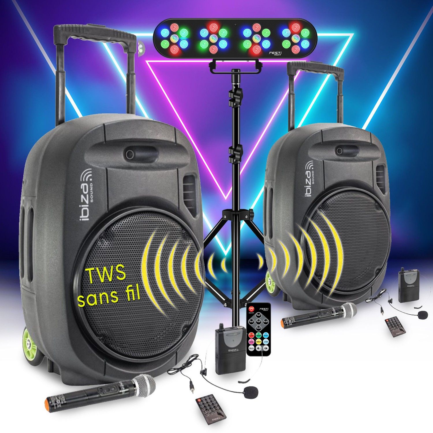 BMI Pack SONO DJ 1600W Ibiza PORT15VHF-MKII-TWS Portable Speaker System