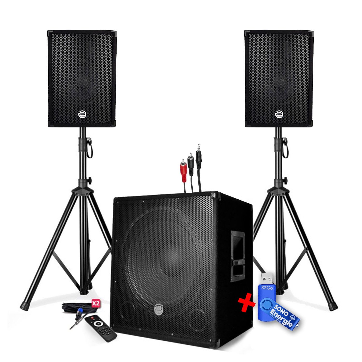 Bm Sonic PA DJ Sound Pack + USB Bass Enclosure + Bluetooth Speaker System