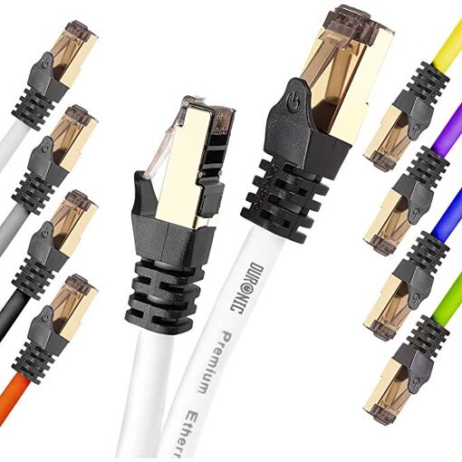 Cable Ethernet Duronic CAT8 1,5 metros Blanco S/FTP Pareja Trenzada Blindada