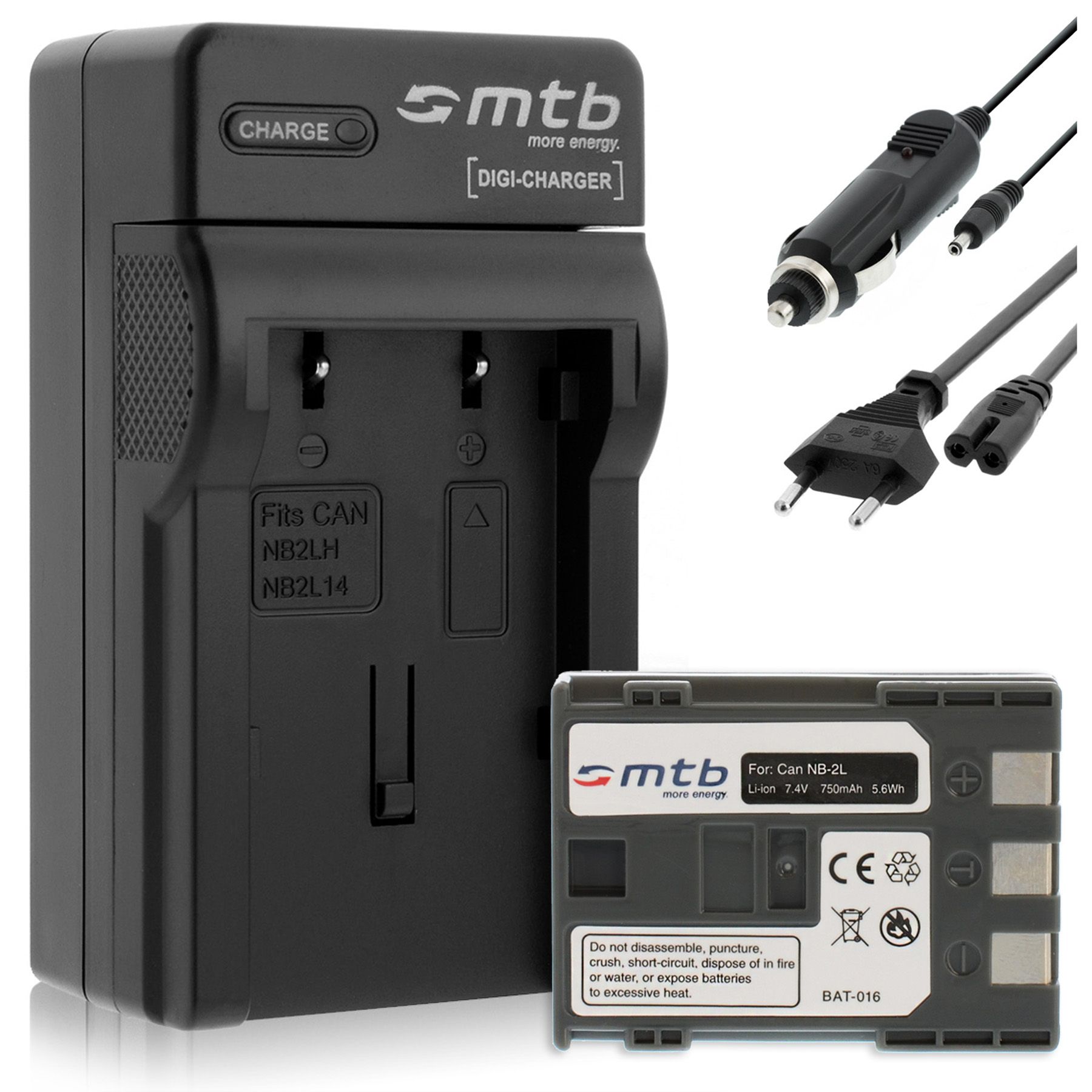 Batería y cargador Mtb More Energy NB-2L para serie Canon MD/MV