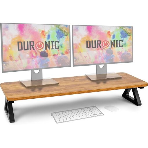 Soporte Duronic DM06-2 AO para dos monitores, MDF, 82 x 30 cm, elevador de pantalla para portátil LCD LED TV para 1 o 2 pantallas de 13,5 pulgadas, espacio de trabajo ergonómico con almacenamiento