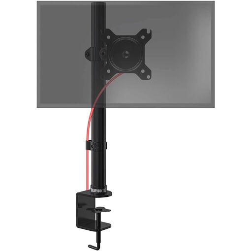Soporte de pantalla Duronic DM151X1 con pinza para escritorio, ajustable en altura, giratorio/inclinable/de swing, compatible VESA 75/100, ganchos para cables incluidos, acero