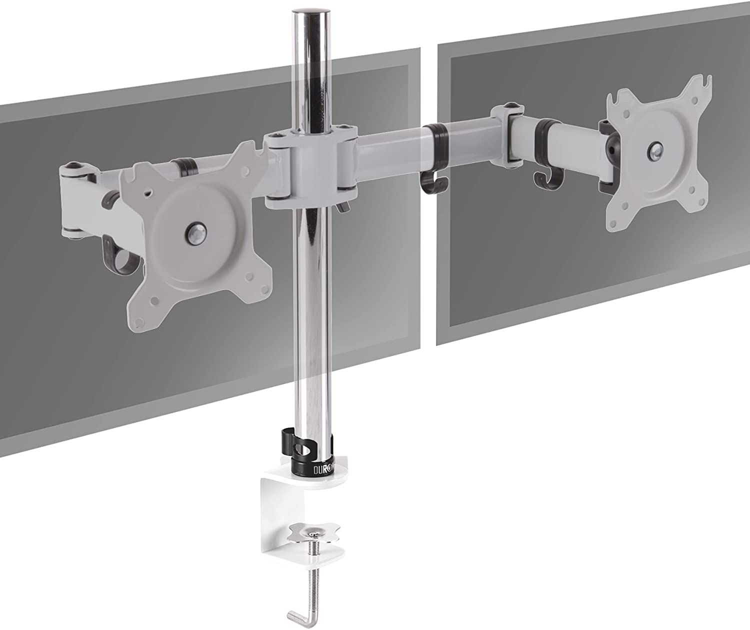 Duronic DM252 WE Dual Monitor Stand for Desk - Adjustable Height - Rotatable/Pivotable/Tiltable - Compatible with LCD/LED Monitors VESA 75/100 - Steel Arm