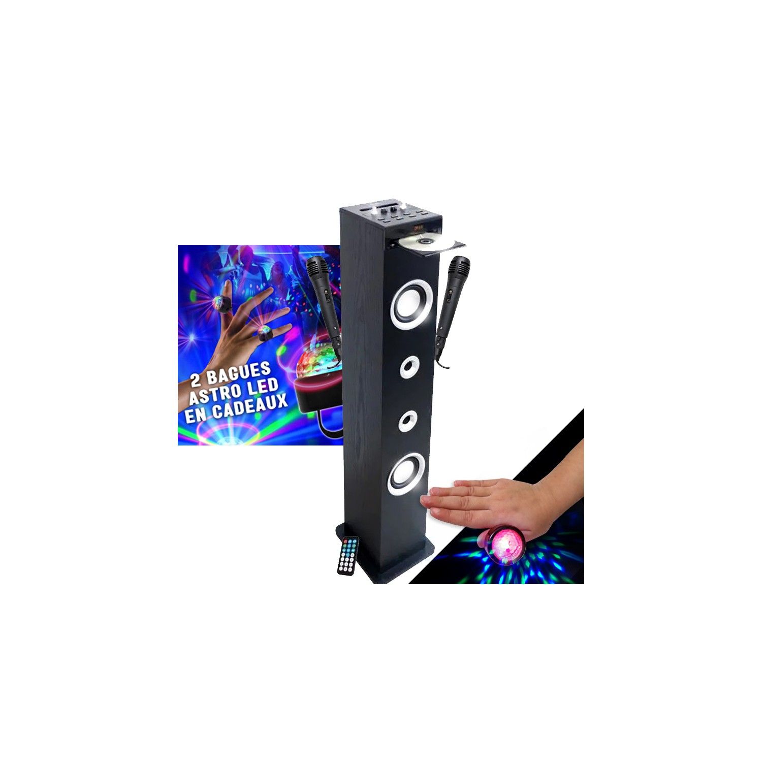 Inovalley HP49CD Bluetooth Hi-Fi Column Speaker, 100W USB Radio with Karaoke and LED Light Rings